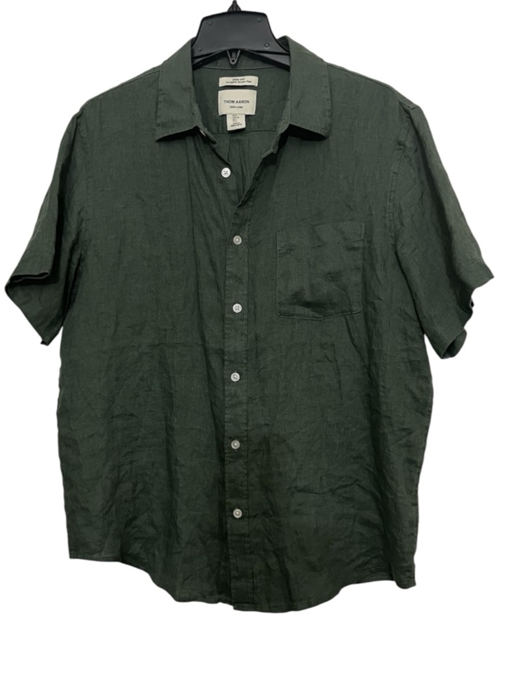 Thom Aaron 100% Linen Short Sleeve Button Up | Size Large | Forest Green